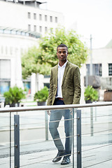 Image showing young successful african business man outdoor in summer