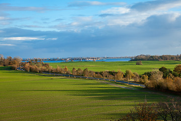 Image showing beautiful landscape in autum baltic see green field blue sky