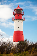 Image showing landscape baltic sea dunes lighthouse in red and white 