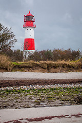 Image showing landscape baltic sea dunes lighthouse in red and white 