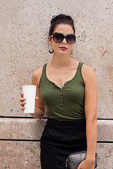 Image showing attractive young woman with  sunglasses outdoor