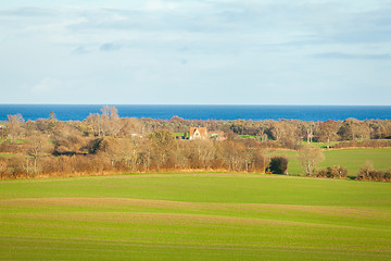 Image showing beautiful landscape in autum baltic see green field blue sky