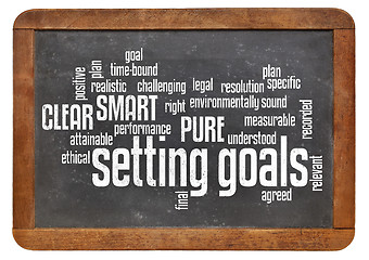 Image showing setting goals word cloud on blackboard