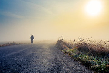 Image showing men silhouette in the fog