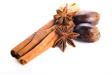Image showing Star anise with cinnamon sticks isolated on white