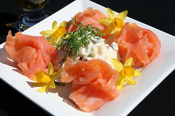 Image showing Salmon with mixed salad 