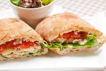 Image showing ciabatta panini sandwich with chicken and tomato