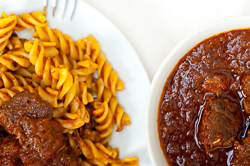 Image showing fusilli pasta with neapolitan style ragu meat sauce