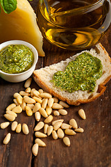 Image showing Italian basil pesto bruschetta ingredients