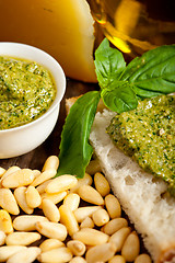 Image showing Italian basil pesto bruschetta ingredients