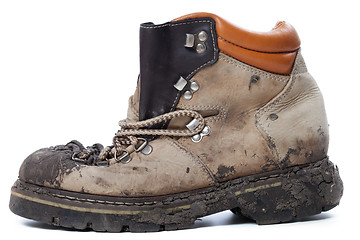 Image showing Old dirty hiking boot