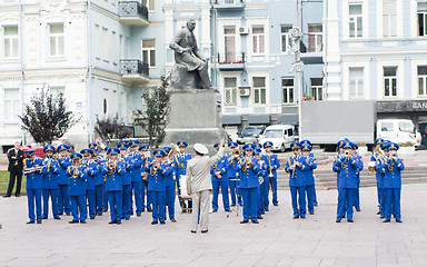 Image showing Kiev.Ukraine. 09.09.11 Military brass band played at the  ceremony.