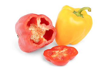 Image showing two red and yellow pepper isolated on white background 