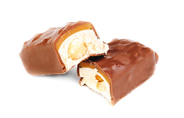 Image showing chocolate bar with hazelnuts  isolated on white 