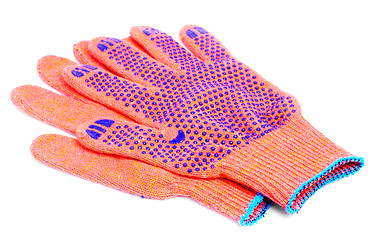 Image showing work gloves orange colour isolated on white background 
