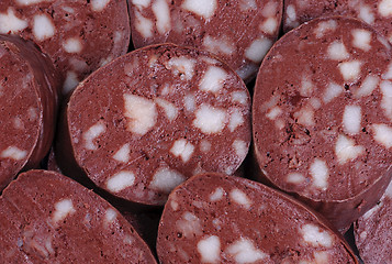 Image showing  Sausage as background  Meat product.