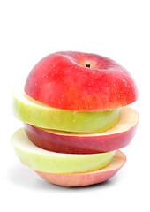 Image showing Green and red sliced apple on white background 