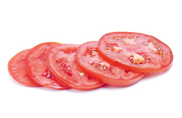 Image showing sliced fresh red tomatoes isolated on white background 