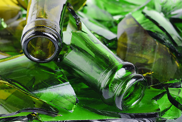 Image showing Shattered green wine bottle 