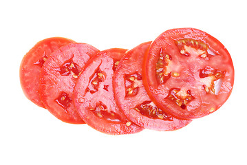 Image showing sliced fresh red tomatoes isolated on white background 