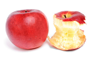 Image showing whole  and bitten red  apples isolation  on white background