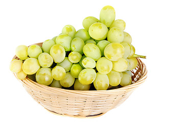 Image showing Fresh grapes in Fruit Basket isolated on white background 