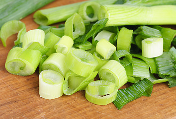 Image showing fresh sliced onions  on cutting board