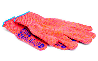 Image showing new orange gloves isolated on white background 