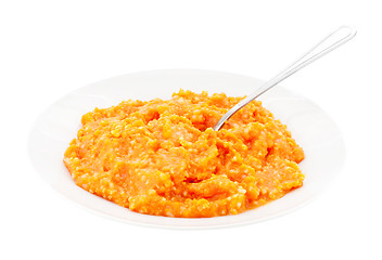 Image showing porridge pumpkin and steel spoon 