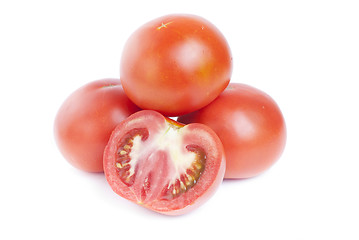 Image showing fresh red tomatoes isolated on white background 