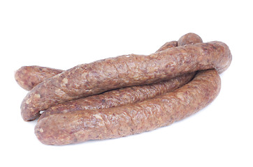 Image showing Sausage isolated on white background  Meat product.