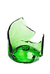 Image showing Shattered green beer bottle isolated on the white background