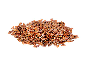 Image showing close up of flax seeds  isolated on  white background