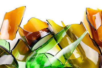 Image showing Waste glass.Recycled.Shattered green and brown bottle 