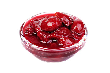 Image showing cherry jam glass isolated on a white background