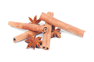 Image showing Cinnamone  and  anise-star  spice isolated  on white    