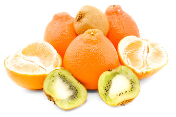 Image showing tangerines and kiwi fruit isolated on white
