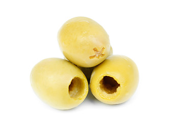 Image showing Some  pitted olives isolated on the white background 