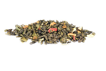 Image showing Some green tea with strawberry and  citrus fruit