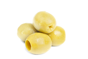 Image showing some  pitted olives isolated on the white background 