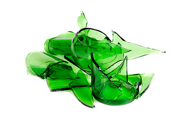 Image showing Waste glass.Recycled.Shattered green  bottle 