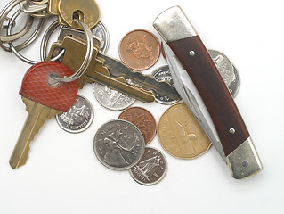 Image showing keys,coins,and a pocket knife