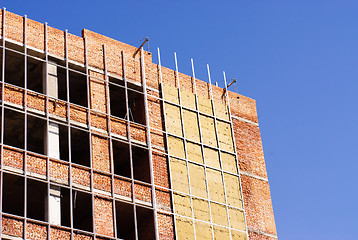 Image showing Office building construction site. Thermal insulation  of walls