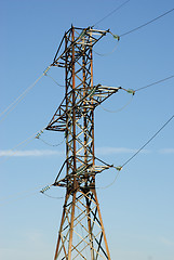 Image showing High- voltage tower sky background. 