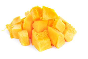 Image showing Slices of pumpkin close up isolation  on white  background 