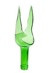 Image showing Waste glass.Recycled.Shattered green bottle 