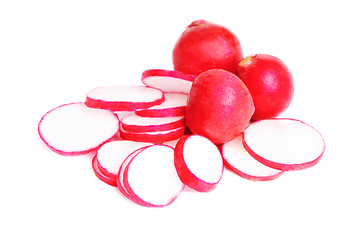 Image showing Fresh slised and whole radish isolated on white 