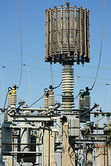 Image showing Electric power station in blue sky 