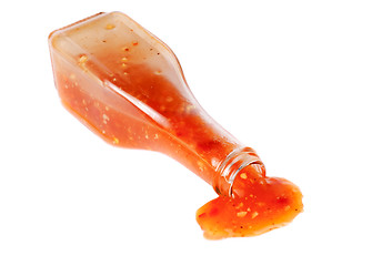 Image showing Hot chili pepper sauce isolated  on  white