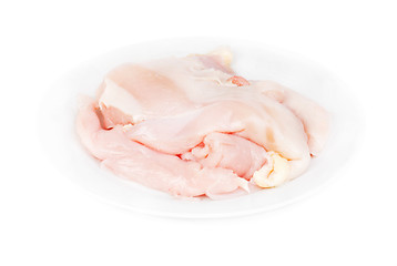 Image showing chicken meat sliced in  plate isolated  on  white background